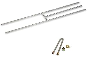 AMERICAN FIREGLASS American Fire Glass H-Burner Kit for Natural Gas, 48" x 8" | Stainless Steel for Indoor & Outdoor use in Natural Gas Fire Pit or Fireplace | Non-Whistle, Flexible Flex Gas Line