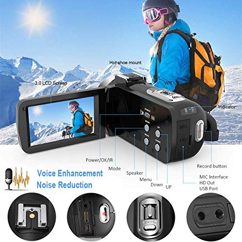 Camcorder 2.7K Video Camera,Vlogging Camera for YouTube WiFi Camcorder Ultra HD 24MP 30FPS 16X Digital Zoom 3.0 Inch Rotatable Touch Screen Support Pause Function & Time-Lapse
