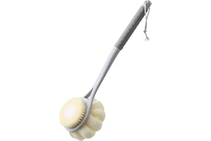 HONOMA Shower Body Brush,Soft Bristles and Beautiful Pumpkin Loofah 14” Long Handle Back Scrubber Bath Mesh Sponge for Skin Exfoliating Bath,Massage Bristles Suitable for Wet or Dry,Men and Women (Grey)