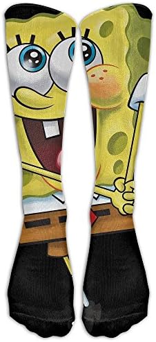 HEI222 Costume Cosply Socks Halloween Funny Unisex SpongeBob SquarePants Logo Knee High Socks Long Athletic Sport Socks WhiteOne Size