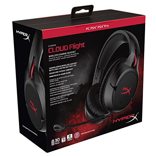 HyperX Cloud Flight - Wireless Gaming Headset, Battery Lasts Up to 30 hours of Use, Detachable Noise Cancelling Microphone, Red LED Light, Bass, Comfortable Memory Foam, PS4, PC, PS4 Pro (Renewed)