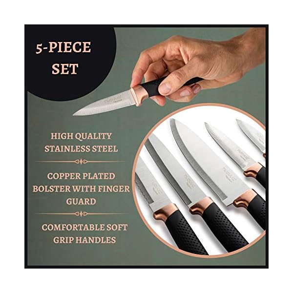 Kitchen Knife Block Set Copper 5 Piece Set with Knives Clear Acrylic Block Stainless Steel Blades - by Nuovva