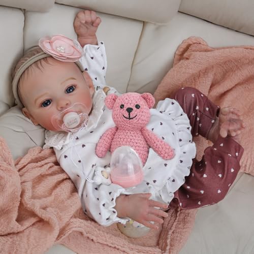 KSBD Reborn Baby Dolls - 18 Inch Realistic Baby Doll Girl, Real Life Baby Dolls with Cute Soft Vinyl Body, Real Baby Doll Newborn Lifelike Baby Gift with Accessories for 3+ Years Old Kids