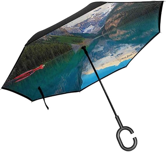 ScottDecor Landscape Personalized Umbrella Canoe Lake Wilderness Umbrella Windproof