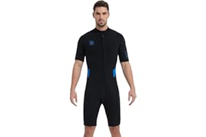 Lemorecn Wetsuit Men Women, 2mm Shorty Wetsuits Front Zip Ultra-Stretch Neoprene Thermal Swimsuit Diving Suit for Water Sport