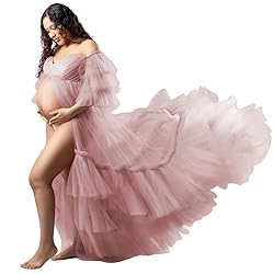 Tianzhihe Fluffy Tulle Maternity Robe for