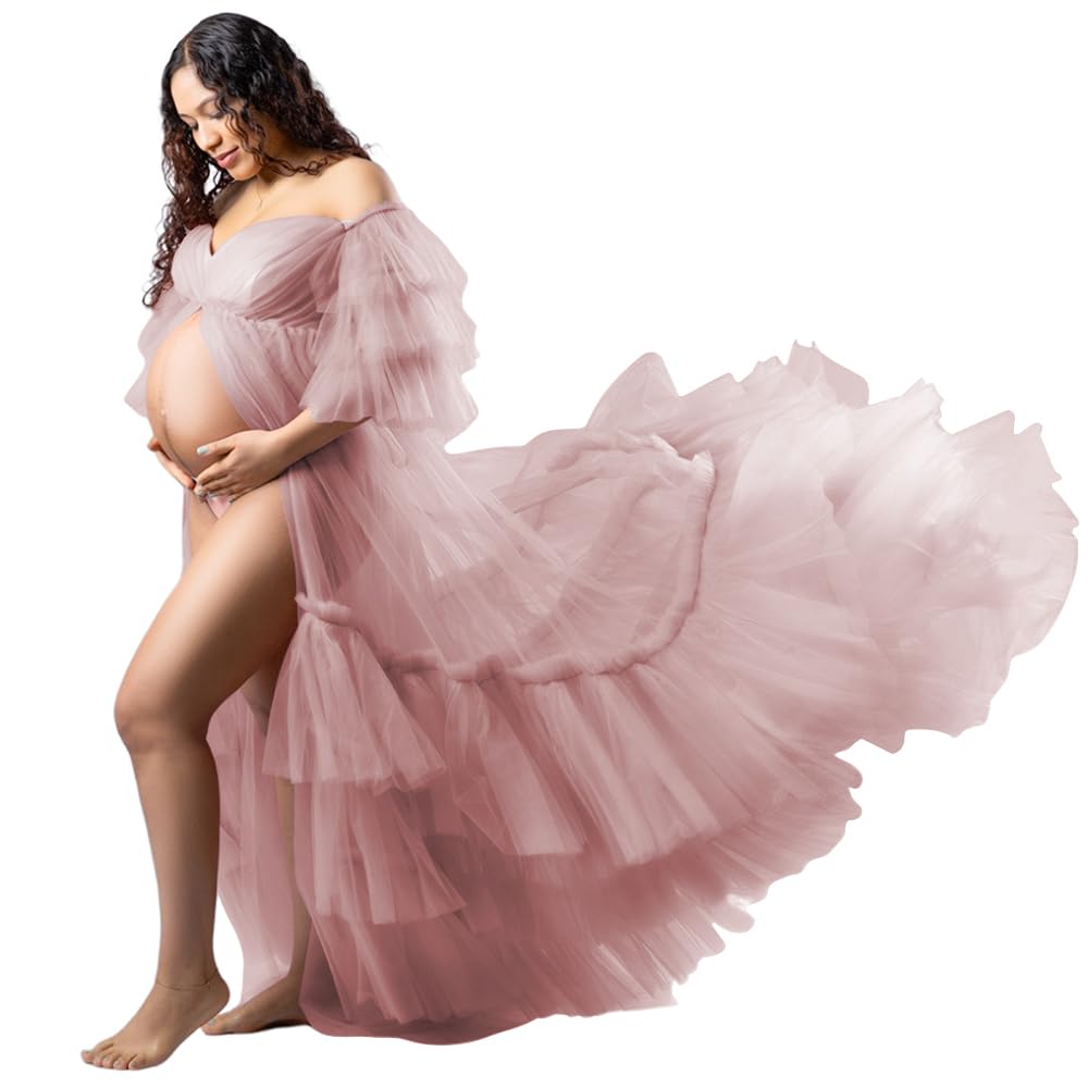 Tianzhihe Fluffy Tulle Maternity Robe for