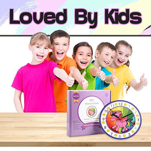 Kids Clock with Diamond Art Unicorn - DIY Diamond Painting Kits for Kids, Adults - Arts and Crafts for Girls and Boys Ages 6 7 8 9 10 11 12 Year Old - Build and Paint Your Own Unicorn