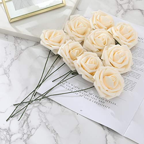 DerBlue 60pcs Artificial Roses Flowers Real Looking Fake Roses Artificial Foam Roses Decoration DIY  - //medicalbooks.filipinodoctors.org