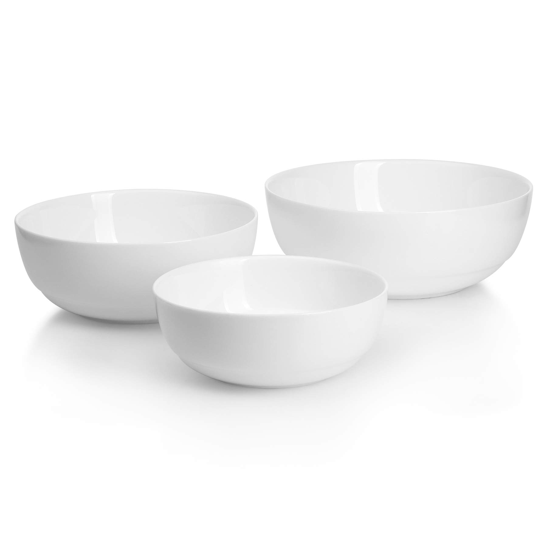 CR Creative Lifestyles Salad Bowls 18-28-42 Ounce, White Serving Bowls set for Space Saving, Set of 3
