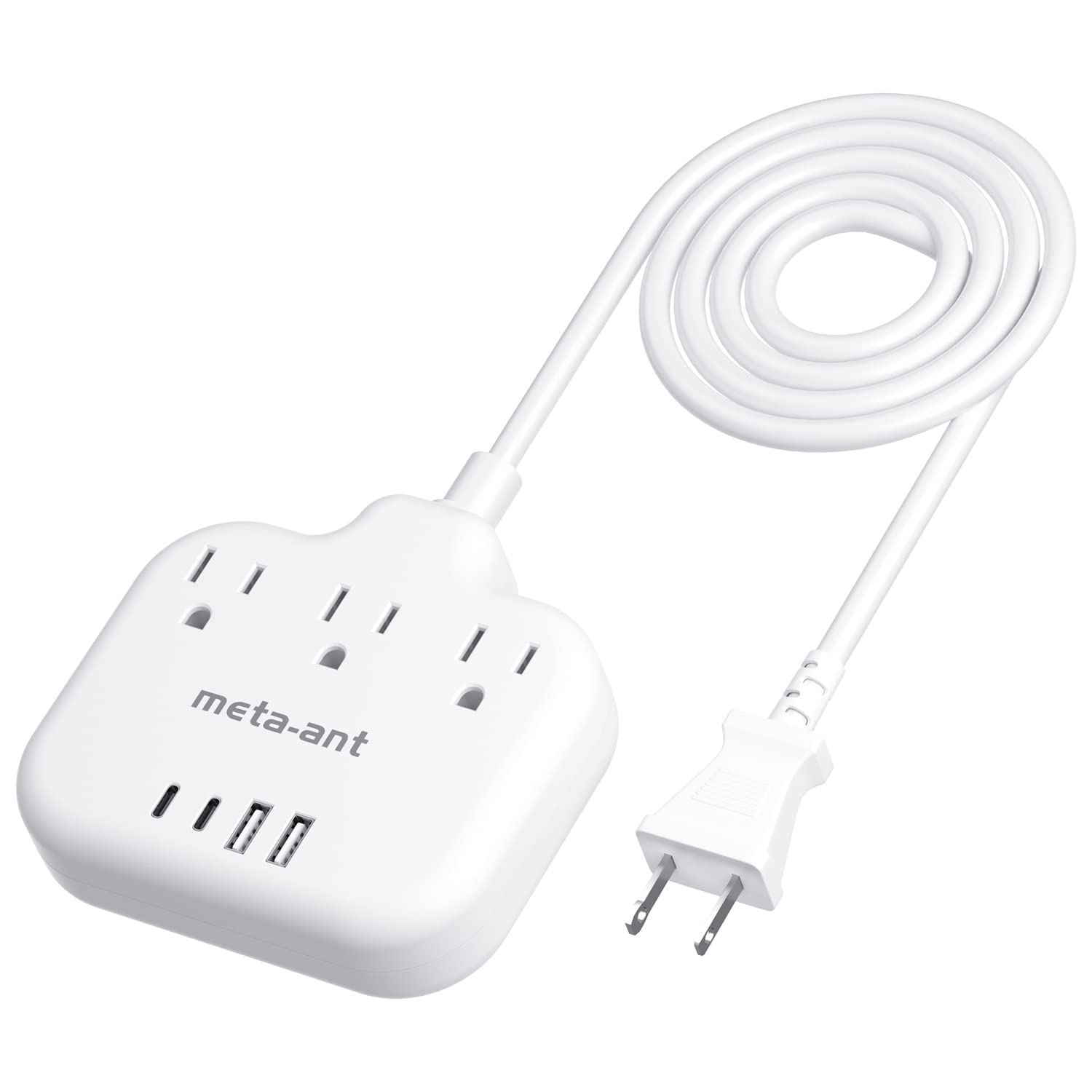 US to Japan Adapter, meta-ant 2 Prong to 3 Prong Outlet Adapter with 3 Outlets & 4 USB(2 USB-C), 5FT Extension Cord, 180 Rotating Flat Plug 1875W, Type A Plug Adapter for USA to Japanese China Canada