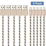 Uker Certified 3 Feet / 1 Meter Nylon Braided Lightning to USB Cable for iPhone, iPad and iPod - (5 Pack)