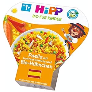 HiPP Bio für Kinder Teller aus aller Welt – Paella mit buntem Gemüse und Hühnchen, 6er Pack (6 x 250 g)