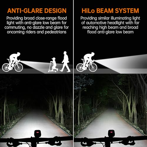 RAVEMEN PR2000 Front Lights, 2000 Lumens Front Light for Bicycle for Night Cycling on Road and Mountain Headlamp with Wireless Remote Control, Anti-Glare Beam Light, IPX8 Waterproof