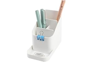 BLUE GINKGO Desk Holder – Korean-Made Office Organizer for Pencils, Pens, Notes, and Desk Supplies (White)