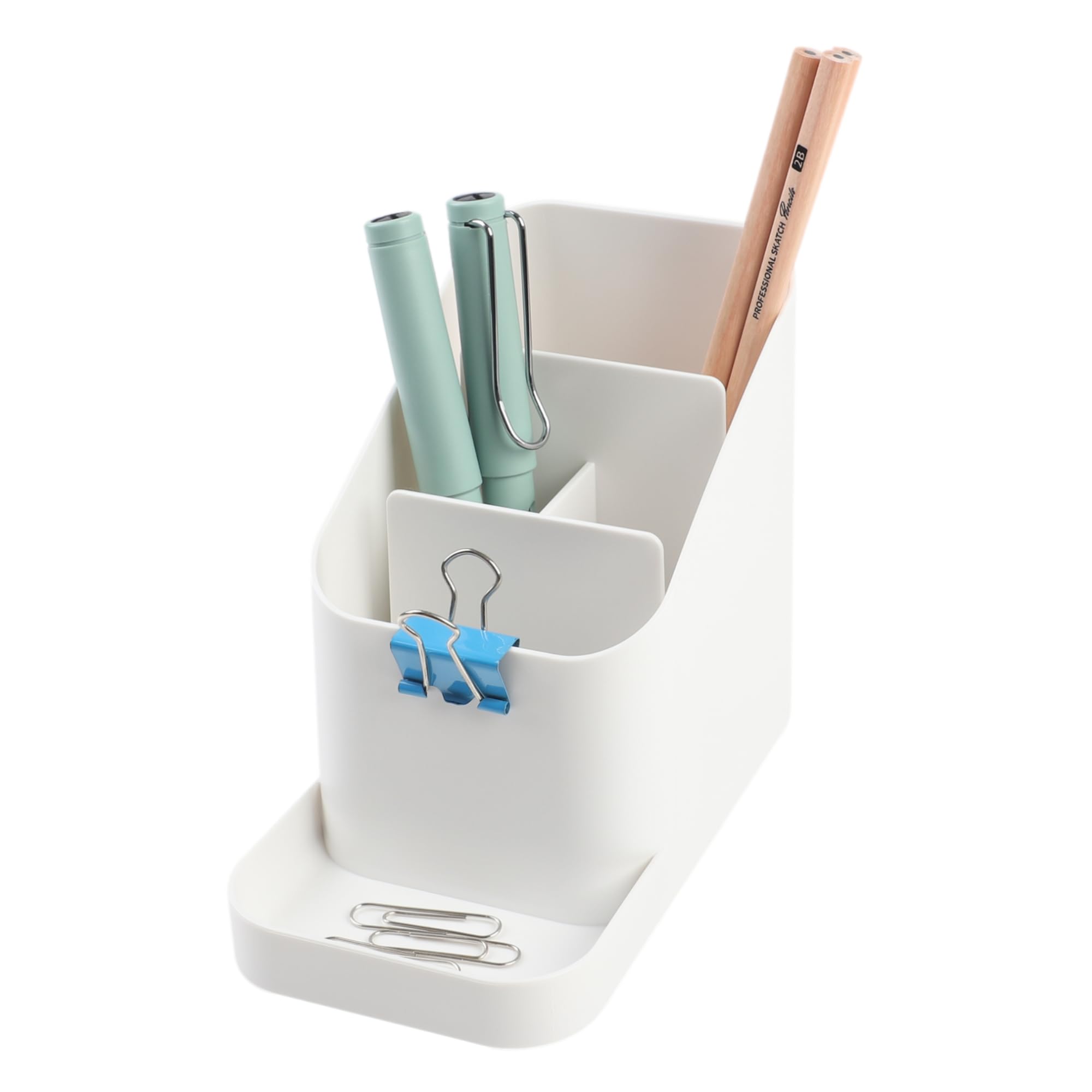 BLUE GINKGO Desk Holder – Korean-Made Office Organizer for Pencils, Pens, Notes, and Desk Supplies (White)
