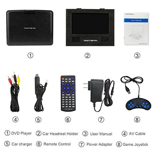 9"Portable DVD Player for Kids - TEKITSFUN 180Â°Swivel Screen 5 Hours Built-in Rechargeable Battery, SD/USB Port, Portable CD Player with Remote Control- Black (Valentine's Day Gifts)
