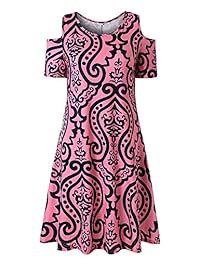 Ruici - Vestido de verano para mujer con estampado floral y hombros descubiertos, con bolsillos