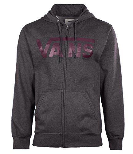 Vans Men's Classic Logo Full Zip Skateboarding Hoodie-Dark Gray/Plum-Medium