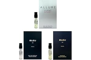 TRADEBERRY Set 3 Cologne Luxury Travel Size for Men Sample Spray Vial 0.05oz/1.5ml each. Allure Homme Sport EDT/Bleu EDP Pour Homme/Bleu Parfum Pour Homme