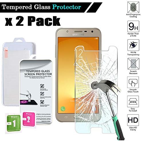 FINDING CASE 2 Pack Screen Protector For Samsung Galaxy J7 Core/Max/Neo/Nxt/Star/Top/Duo(2018) Premium Tempered Glass Film Cover, 0.33mm HD 9H Hardness 2.5D (Easy Installation Frame)