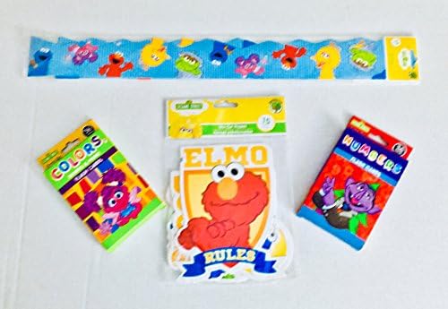 Sesame Street Classroom Decor PLUS Educational Cards For Early Learners. Set Includes Wall Border + Die-cut Shapes with (2) packs of 36 Themed Flash Cards - Numbers and Colors (w/Shapes + Opposites)