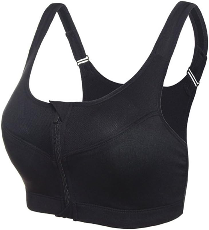 Women's Yoga Bra High Impact Sports Bras Zipper Closure Racerback Support Bra Padded Strappy Sports Bras Medium Workout Bra