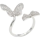 Lavencious Double Butterfly Design Adjustable Rings Cubic Zirconia Statement Ring for Women Size fit for 6 to 8.5