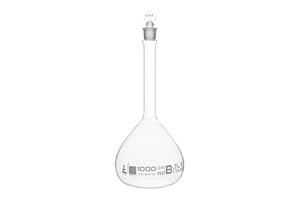 EISCO Volumetric Flask, 1000Ml - Class A, ASTM - Tolerance ±0.300 Ml - Glass Stopper - Single, White Graduation - Eisco Labs