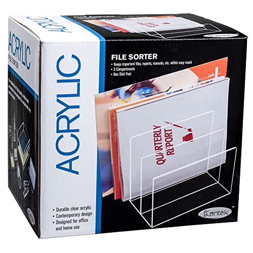 Kantek Clear Acrylic File Sorter, 3 Section Desk Collator, 8" x 6.5" x