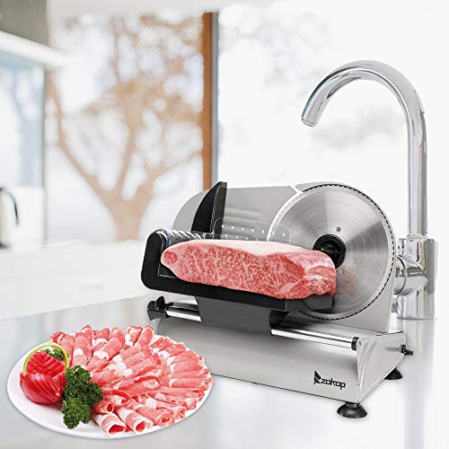 Electric Meat Slicer, Deli Food Slicer Machine 7.5" Removable Steel Blade/Adjustable Thickness Dial For Cold Cuts, Hard Cheese, Vegetables & Bread, Compact Commercial Home Use (Silver-Belt)