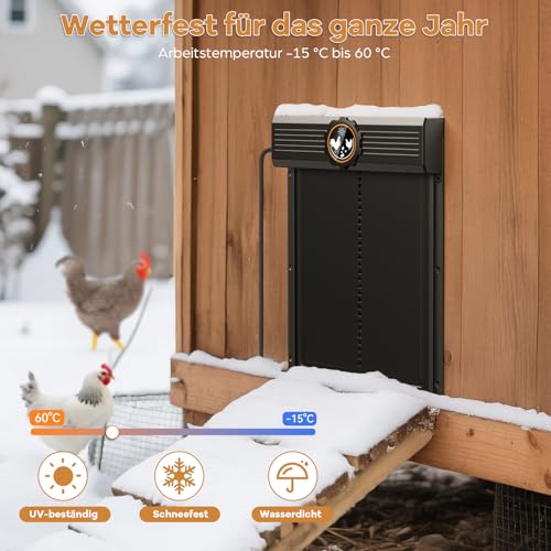 Large Automatic Chicken Flap Solar with Waterproof Control, Aluminium Chicken Flap Automatic with Light Sensor, Timer, 7 W Solar Panel, Pinch Protection, Remote Control, Electric Chicken Door