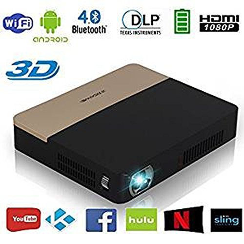 Pico 3D Wireless Bluetooth DLP Projector- Full HD 1080P Portable Dual Wifi Projector Airplay Miracast Google Play KODI 2000 Lumen for Home Theatre, Preseantation, Powerpoint, Classroom