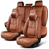 KIDYACWST Auto Car Seat Covers Accessories Full Set Leather Cushion Protector Breathable Waterproof Seat Cover for Cars Universal Fit (Brown, Front Pair and Rear)