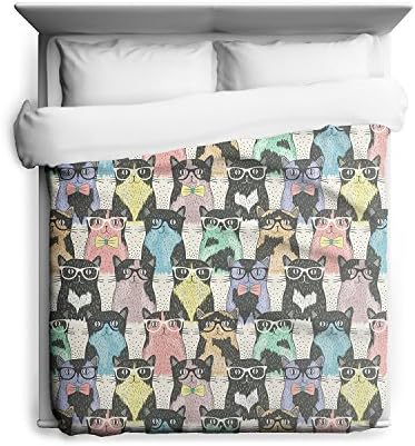 Nerdy Cat Duvet Cover Rainbow Kittens with Glasses Geek Home Decor