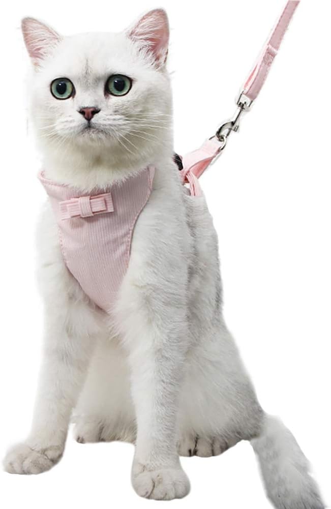 Shiningbaby Cat Vest and Lead Set Cute Bowknot Kitten Escape Proof Cat Harness and Leash Adjustable Chest Strap Set