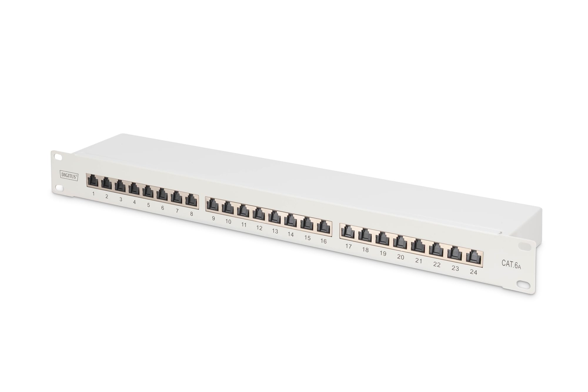 DIGITUS patch panel - 19-inch - Cat-6A - 24-port RJ45 - Shielded - LSA patch field - Rack mount 1U - Grey