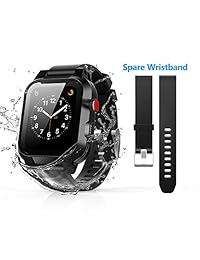 Apple Watch 1.654 in Case 2 3, funda impermeable con 2 correas de correa para Apple Watch Series 3 2017 Edition [1.654 in, compatible con Apple Watch 2 Series 1.654 in 2016] (negro)
