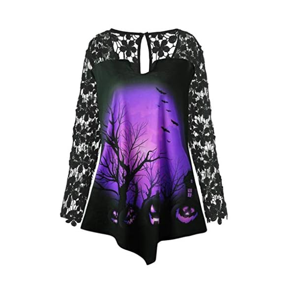 Women Christmas Shirt Lace Patchwork Long Sleeve Santa Irregular Tee Tunic Top