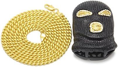 Hip-hop Mens Goon Face Kini Mask Plies Pendant Necklace Cuban Chain, 28'' (Gold)