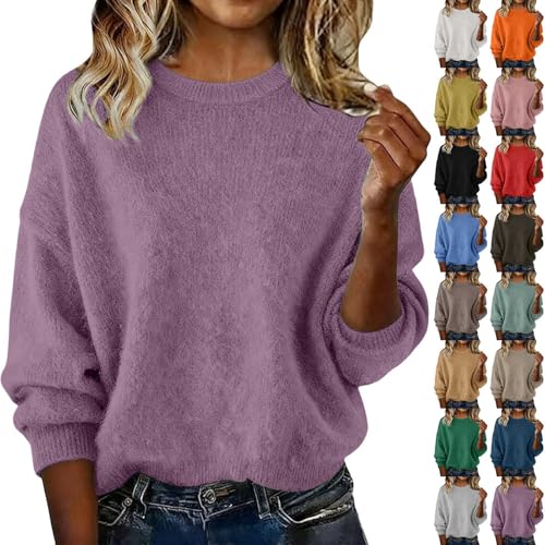 Women's Jumpers Fashion Knitted Soft Womens Sweaters Sweatshirt Casual Simple Fall Winter Loose Cozy Cardigans Cashmere Long Sleeve Tops Women Round Neck Solid Pullover Knitwear Ladies Jumpers Tops