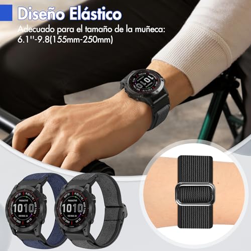 BTTNG Elastic Strap Compatible with Garmin Fenix 7/7 Pro/Fenix 6/6 Pro/Fenix 5/5 Plus, 22mm Quick Fit Nylon Elastic Wristband for Garmin Forerunner 965/955/945/935/Epix 2/Quatix 5/6/7