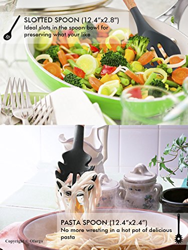 Ofargo Silicone Kitchen Utensil Set of 8 Pieces with Natural Wood Handle for Cooking, Non-Stick, Gray - Thumbnail 4