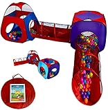 Playz 4pc Pop Up Children Play Tent w/ 2 Crawl Tunnel &amp; 2 Tents - Kids Play Tents for Boys, Girls, Babies and Toddlers for Indoor &amp; Outdoor Use - Large Children Playhouse w/ Zipper Storage Case (Toy)