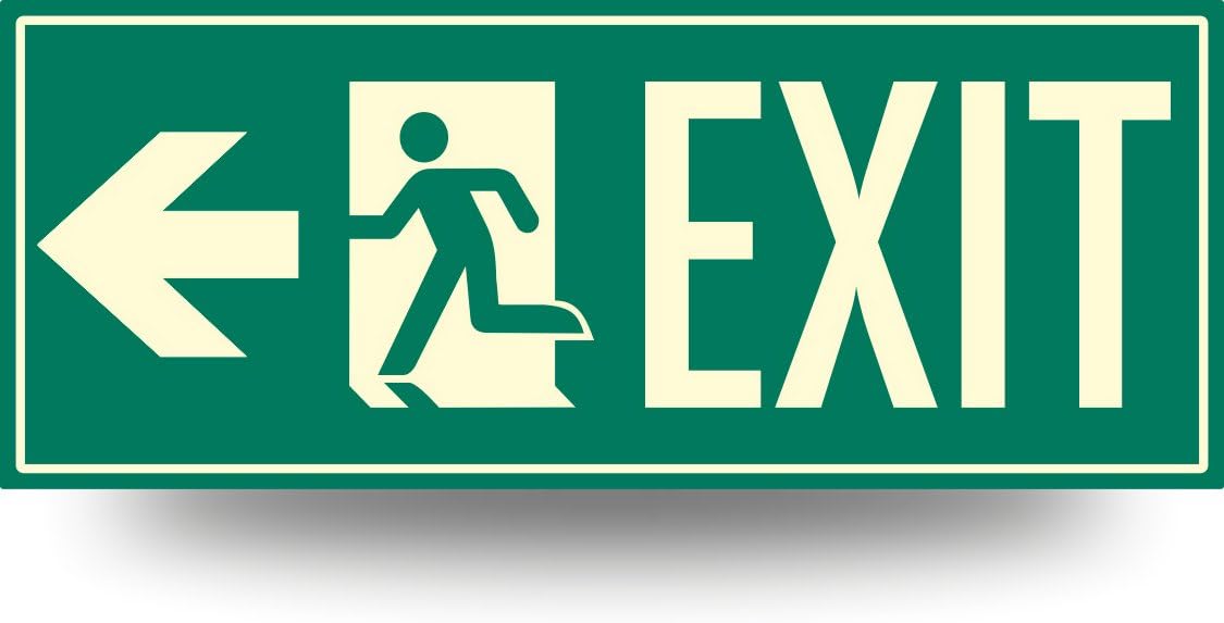 Fire Exit Photoluminescent Sign Running Man (Left Arrow) 15" x 6"
