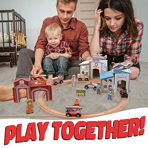 On Track USA 3 in 1 Emergency Police, Fire and Hospital Rescue Train Expansion Set, 40 Piece Accessories Set Compatible with Thomas, Brio, Melissa and Doug (Tracks Not Included) - Thumbnail 7