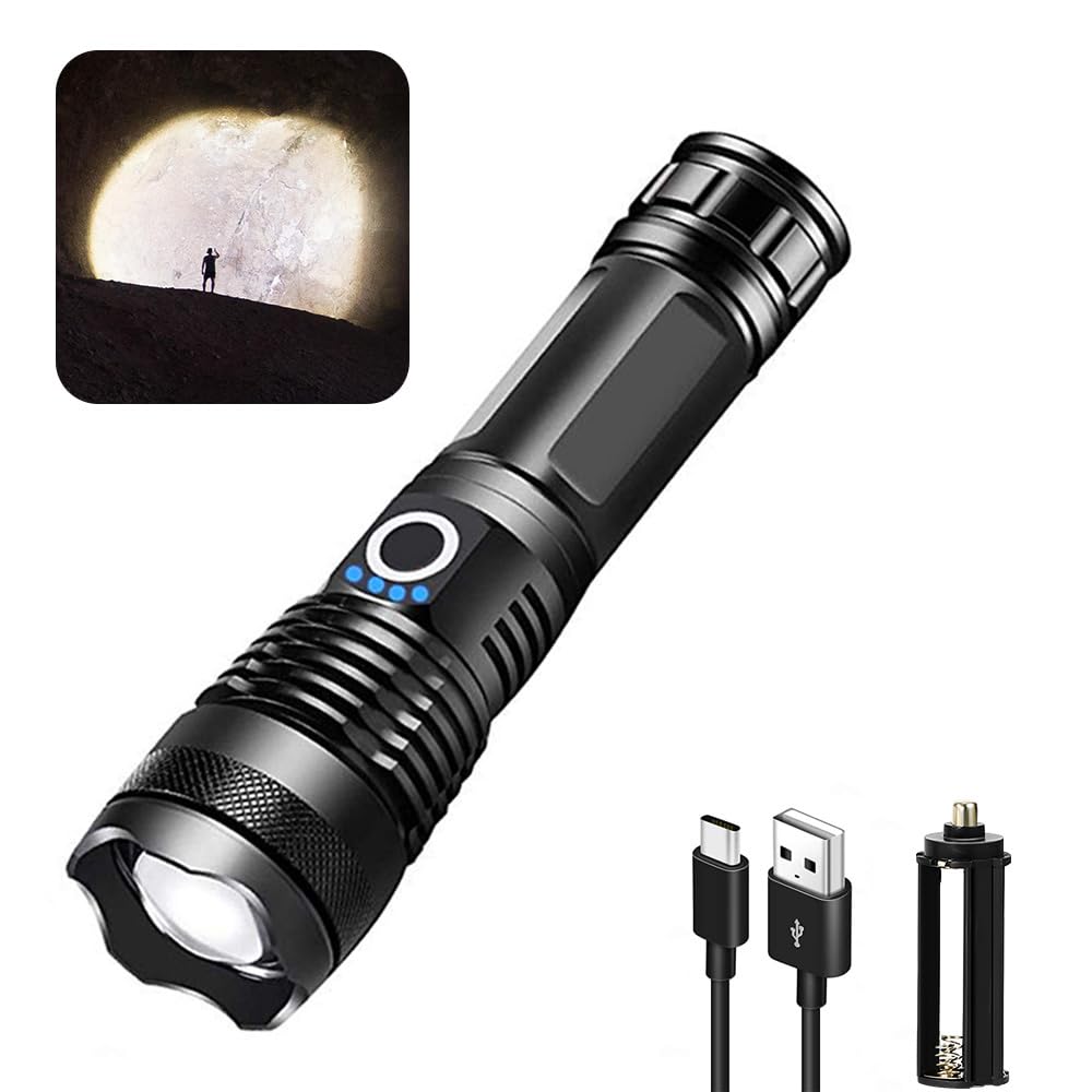 Photo 1 of YXQUA LED Flashlights, 10000 Lumen Super Bright Tactical Flashlight, Rechargeable Flash Light, 5 Modes Zoomable Waterproof Flash Lights for Emergency, Camping, Hiking, Outdoor, Home