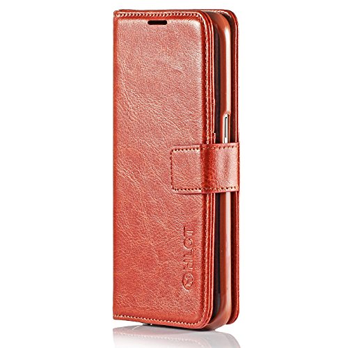 Samsung Galaxy S7 Edge Case, HLCT PU Leather Case, with Soft TPU Protective Bumper, Built-in Kickstand, Cash and Card Pockets (Brown) - Thumbnail 5