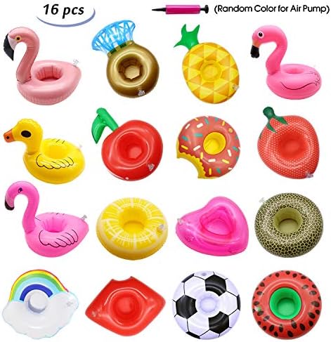JIWINNER 16 Pack Inflatable Drink Holders + 1 Inflatable Needle，Drink Floats Inflatable Cup Coasters for Kids Toys and Pool Party