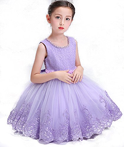 ZAH Girl Dress Kids Ruffles Lace Party Wedding Dresses(Purple,2-3Y)